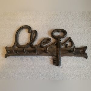 Vintage Cast Iron 5 Keyholder Wall Mount Rustic French Country Farmhouse Europe